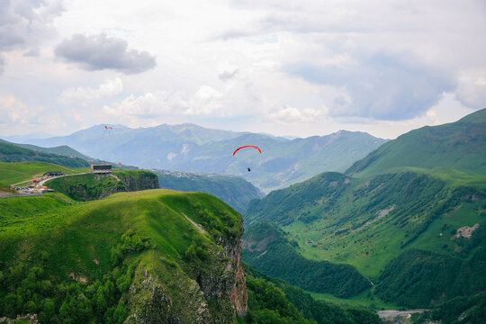 Paragliding in the Green Hills of the Caucasus Range