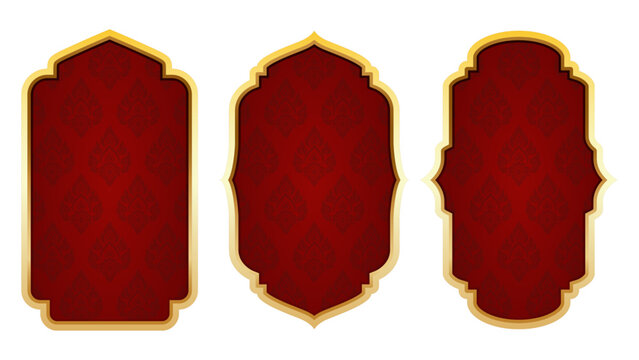 Red And Gold Luxury Traditional Thai Pattern Blank Badge Set
