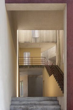 Layered stairways inside modern architecture in Porto