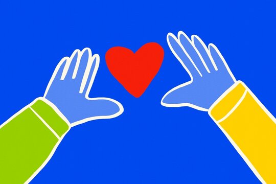 Hands reaching toward heart symbol of love and kindness