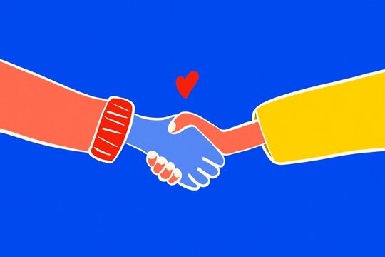 Handshake with heart symbol representing kindness and connection