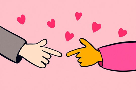Pointing hands express love and Valentine romance