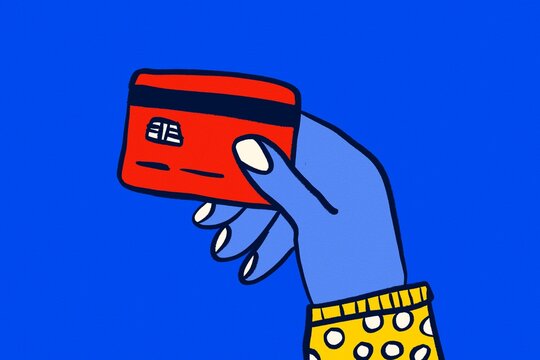 Hand holding credit card in bold vector illustration
