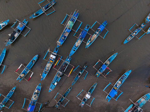 Fishing Boats at Low Tide on Java Coast