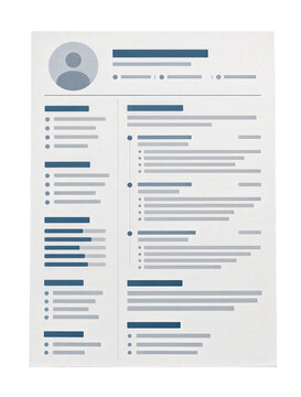 Professional resume template with profile layout and career information isolated on transparent background