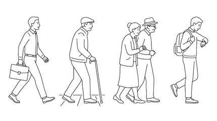 Fototapeta premium Walking people CAD blocks architectural vector outline set for elevation drawing