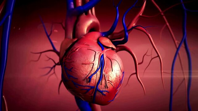 Human Heart Anatomy with Blue Veins and Red Arteries Beating Inside Circulatory System Medical 3D Animation