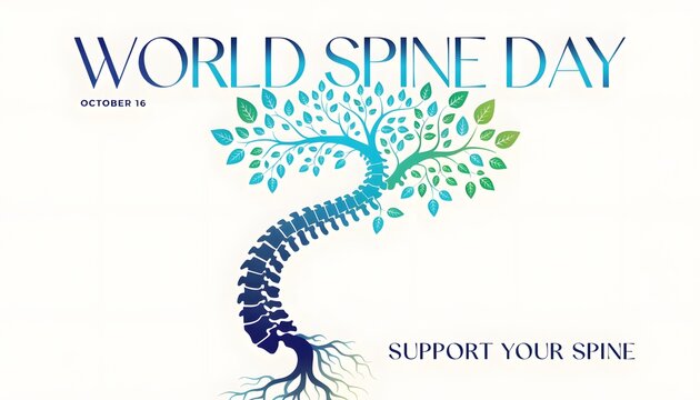 World spine day banner with human spine shaped like a tree