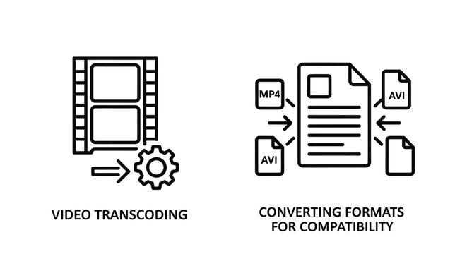 Transcoding and file format conversion icons with transcoding