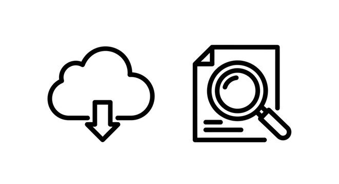 Cloud download and document search icons for file management with download