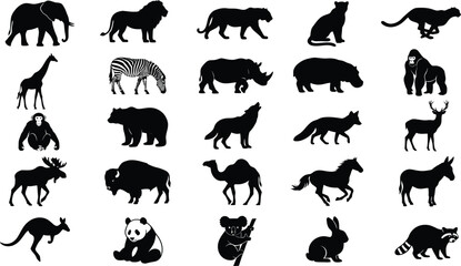Fototapeta premium Animal-Silhouette Collection, Diverse Wildlife Vector Illustration Set