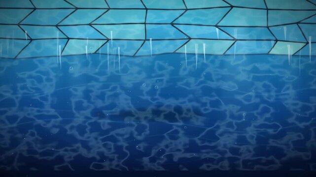 Luminous Arctic sea ice ceiling with glowing cyan blue translucent plates crystals and drifting plankton loop
