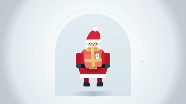 Animated Santa Claus holding Christmas gift box flat vector illustration