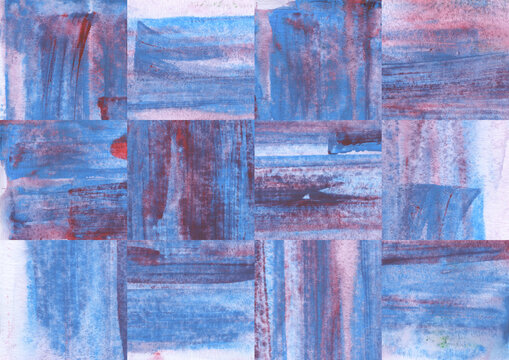 Abstract Watercolor Grid in Blue and Red