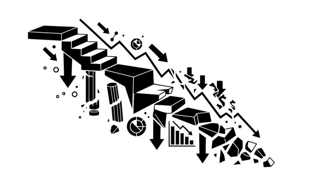 Market Decline Concept with Descending Geometric Financial Structure Black White Vector