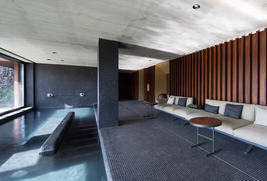 Luxury villa spa interior with indoor pool in Catalonia
