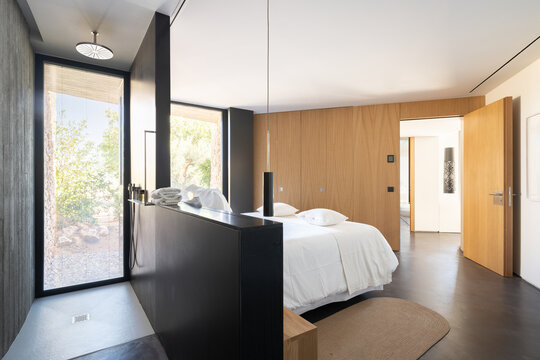Luxury villa bedroom interior in Catalonia, Spain