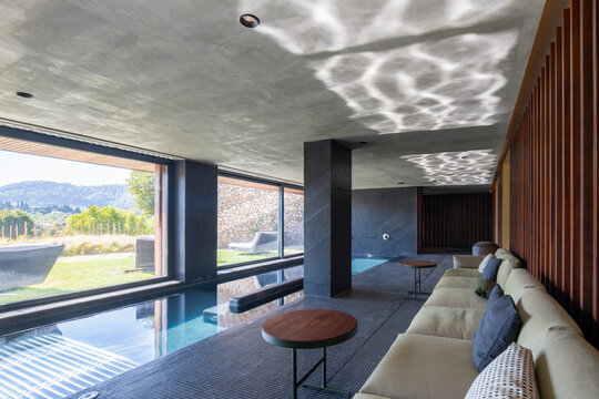 Luxury villa spa interior with indoor swimming pool