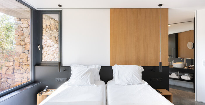 Luxury villa bedroom interior in Catalonia, Spain