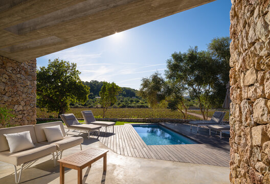 Luxury villa terrace with pool in Catalonia countryside