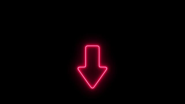 Glowing Red Neon Down Arrow Icon Seamless Looping Animation on Dark Background