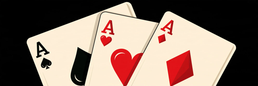 Drei Spielkarten mit Pik-Ass und Karo-Ass auf dunklem Hintergrund