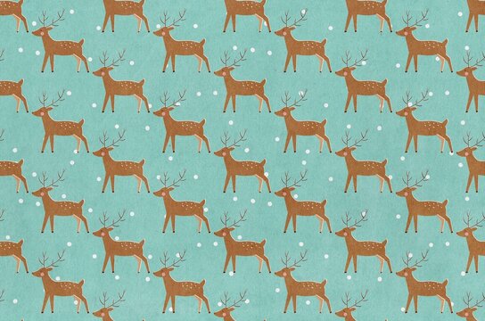 Whimsical Reindeer Pattern on Teal Background