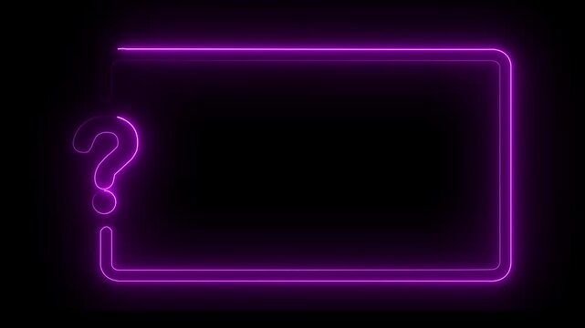 Animated neon glowing frame and question mark. pink color icon with 4k video black background...