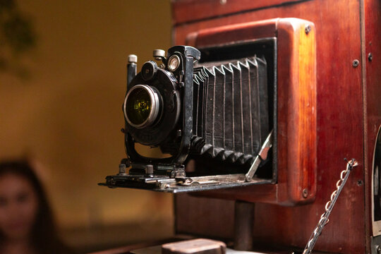 Vintage large format camera for analog street photography