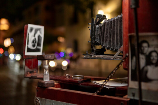 Vintage large format camera for street portrait photography