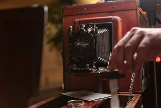 Vintage large format camera and photographer