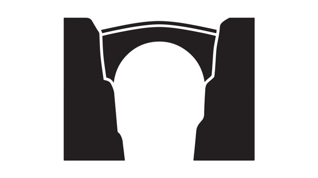 Minimalist black bridge silhouette vector icon connecting two cliffs in flat style