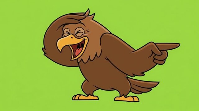 Funny Cartoon Eagle Laughing Hysterically and Pointing Vector Illustration Isolated on Green Background