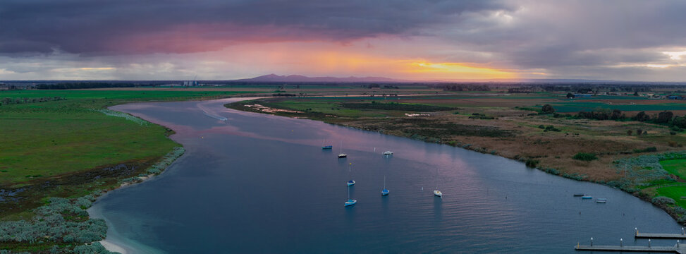 Sunset over Werribee South shoreline in Victoria, Australia