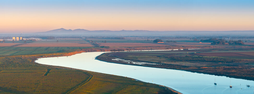 Aerial view of Werribee South coastline at sunset