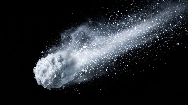 White powder exploding and scattering in motion against a dark background
