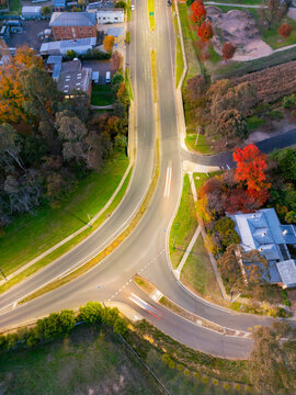 Aerial view of Castlemaine road intersection at twilight