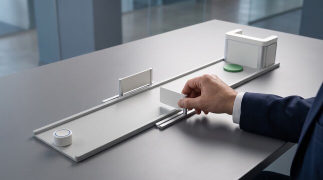 Professional hand adjusting a white block on a measurement scale for performance analysis and gap assessment in business