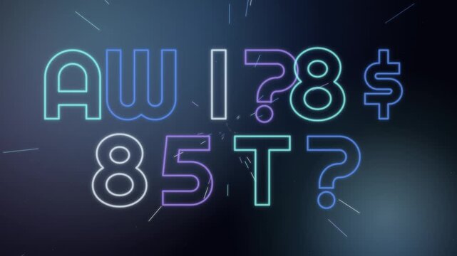 COMING SOON neon text decode animation with warp stars seamless loop