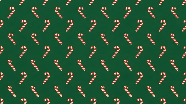 Colorful candy cane pattern on dark green seamless background