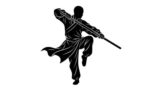 Martial artist performing staff form