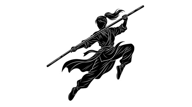 Martial artist silhouette with staff vector