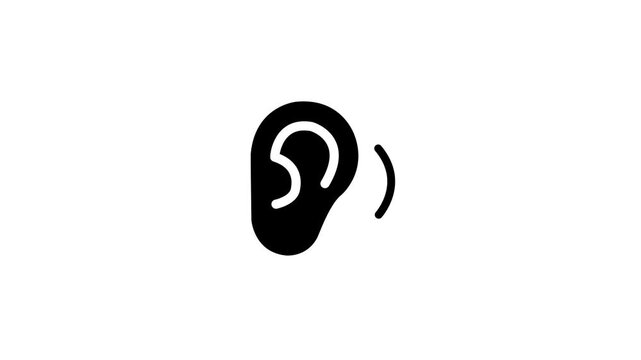 human ear icon with sound wave arcs for listening, audio perception, hearing test, sound recognition, accessibility