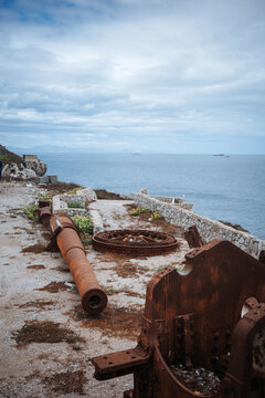 Abandoned coastal fort ruins overlooking the Gibraltar sea