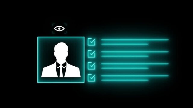 kyc concept. Glowing neon Identification cards, ID Card icon animation. parsons verify icon animation, profile verify account icon. profile. 4k video motion graphics...