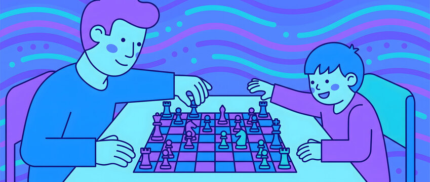 cartoon people playing chess game