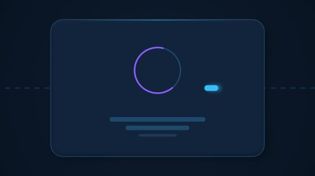 Modern digital data transfer animation showing a data packet traveling between connected network nodes, activating a central transfer interface and co.