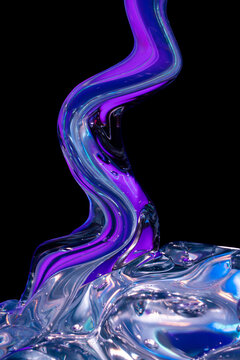 Abstract iridescent liquid wave on black science background