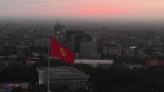Bishkek Kyrgyzstan drone aerial at sunset