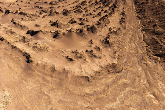 Aerial view of eroded Desert textures in Atacama, Chile